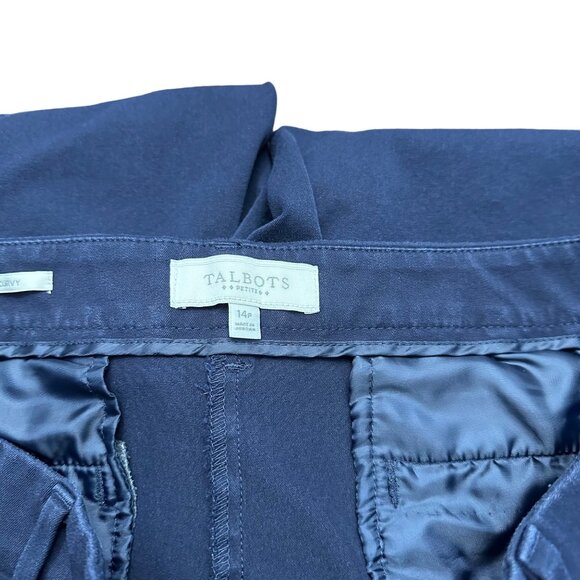 Talbots Pants Women 14 Petite Navy Blue Cropped Flat Front Ankle - Picture 9 of 15